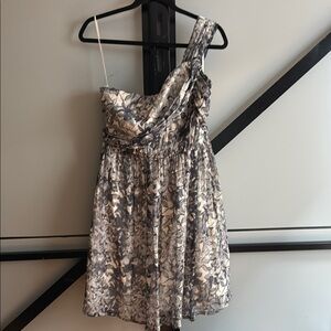 J. Crew Grey, Blue Grey and White Floral Dress - One Shoulder - US6 100%silk